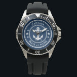 Nautical Anchor & Rope Kapitein Boat Name Navy Horloge<br><div class="desc">Een Nautical Ship Anchor en Rope met Kapitein Rank of andere titel en Jouw naam of Boat Name op een stijlvolle pols. Deze gepersonaliseerde Pocket Watch zal niet alleen tijd,  maar ook een leuk gespreksartikel zijn. Ideaal voor Vaderdag,  maar ook voor elke gelegenheid.</div>