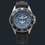 Nautical Anchor & Rope Kapitein Boat Name Navy Horloge<br><div class="desc">Een Nautical Ship Anchor en Rope met Kapitein Rank of andere titel en Jouw naam of Boat Name op een stijlvolle pols. Deze gepersonaliseerde Pocket Watch zal niet alleen tijd,  maar ook een leuk gespreksartikel zijn. Ideaal voor Vaderdag,  maar ook voor elke gelegenheid.</div>