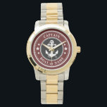Nautical Anchor & Rope Kapitein Boat Name Navy Red Horloge<br><div class="desc">Een Nautical Ship Anchor en Rope met Kapitein Rank of andere titel en Jouw naam of Boat Name op een stijlvolle pols. Deze gepersonaliseerde Pocket Watch zal niet alleen tijd,  maar ook een leuk gespreksartikel zijn. Ideaal voor Vaderdag,  maar ook voor elke gelegenheid.</div>