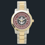 Nautical Anchor & Rope Kapitein Boat Name Navy Red Horloge<br><div class="desc">Een Nautical Ship Anchor en Rope met Kapitein Rank of andere titel en Jouw naam of Boat Name op een stijlvolle pols. Deze gepersonaliseerde Pocket Watch zal niet alleen tijd,  maar ook een leuk gespreksartikel zijn. Ideaal voor Vaderdag,  maar ook voor elke gelegenheid.</div>