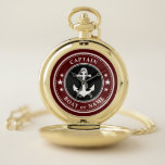 Nautical Anchor & Rope Kapitein Boat Name Navy Red Zakhorloge<br><div class="desc">Een Nautical Ship Anchor and Rope met Kapitein Rank of andere titel en Jouw naam of Boat Name op een stijlvolle Pocket Watch. Deze gepersonaliseerde Pocket Watch zal niet alleen tijd,  maar ook een leuk gespreksartikel zijn. Ideaal voor Vaderdag,  maar ook voor elke gelegenheid.</div>