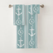 Nautical Anchor Rope Monogram Neutral Turquoise Bad Handdoek (Insitu)