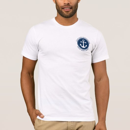 Nautical Anchor Rope Navy - Aangepaste kapitein Bo T-shirt (Voorkant)