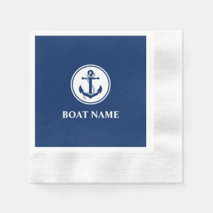 Nautical Anchor Rope Navy Blue Boat Name Servet