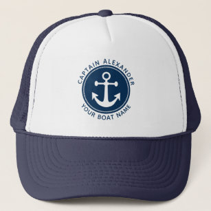 Nautical Anchor Rope Navy Blue Captain Boat Name Trucker Pet