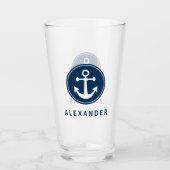 Nautical Anchor Rope Navy Blue Custom Glas (Voorkant)