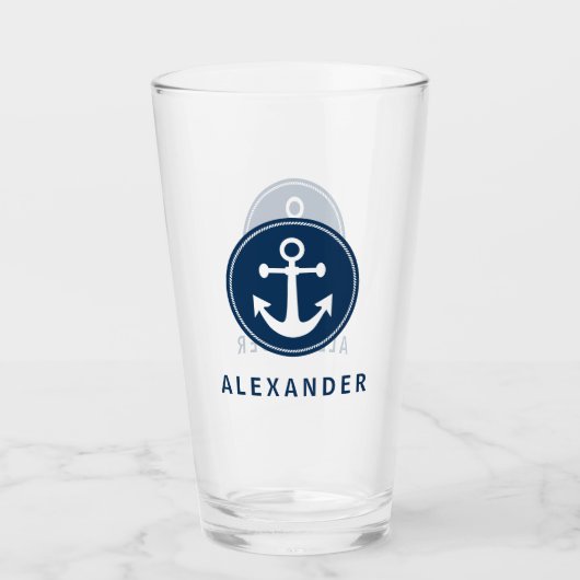 Nautical Anchor Rope Navy Blue Custom Glas (Voorkant)