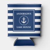 Nautical Anchor Rope Navy Blue Striped Lake House Blikjeskoeler (Voorkant)