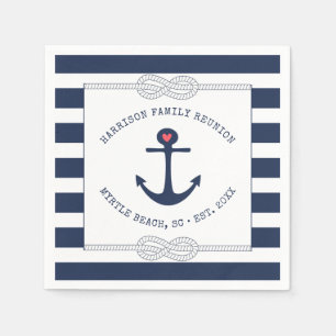 Nautical Anchor Rope Navy Blue Striped Reunion Servet