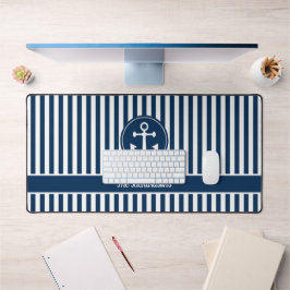 Nautical Anchor Rope Navy Blue Stripes Custom Bureaumat