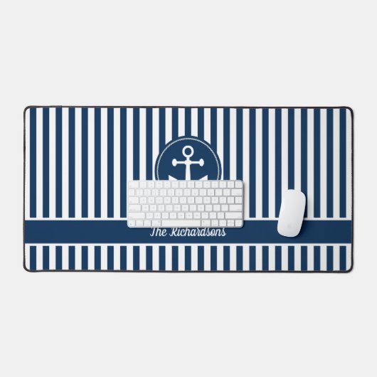 Nautical Anchor Rope Navy Blue Stripes Custom Bureaumat (Keyboard & Muis)