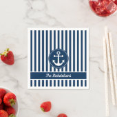 Nautical Anchor Rope Navy Blue Stripes Custom Servet (Insitu)