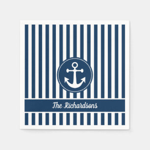Nautical Anchor Rope Navy Blue Stripes Custom Servet