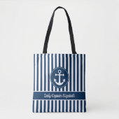 Nautical Anchor Rope Navy Blue Stripes Custom Tote Bag (Voorkant)