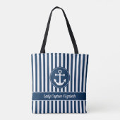 Nautical Anchor Rope Navy Blue Stripes Custom Tote Bag (Achterkant)