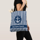 Nautical Anchor Rope Navy Blue Stripes Custom Tote Bag (Dichtbij)