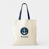Nautical Anchor Rope Navy Blue White Tote Bag (Achterkant)