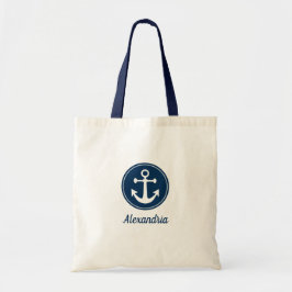 Nautical Anchor Rope Navy Blue White Tote Bag