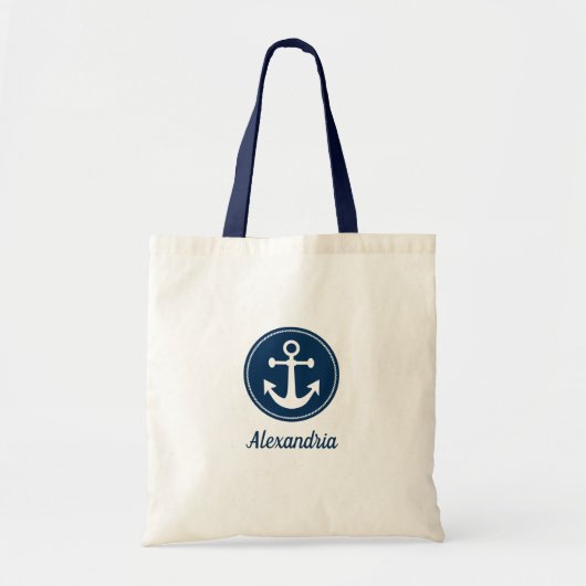 Nautical Anchor Rope Navy Blue White Tote Bag (Voorkant)