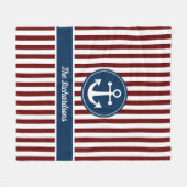 Nautical Anchor Rope Navy Red White Stripes - Aang Fleece Deken (Voorkant (Horizontaal))