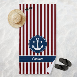 Nautical Anchor Rope Navy Red White Stripes - Aang Strandlaken