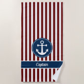 Nautical Anchor Rope Navy Red White Stripes - Aang Strandlaken (Voorkant)