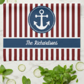 Nautical Anchor Rope Navy Red White Stripes - Aang Theedoek (Gevouwen)