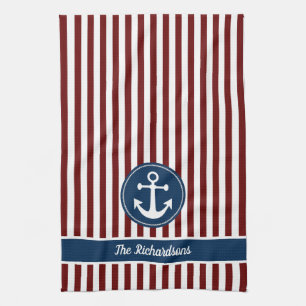 Nautical Anchor Rope Navy Red White Stripes - Aang Theedoek