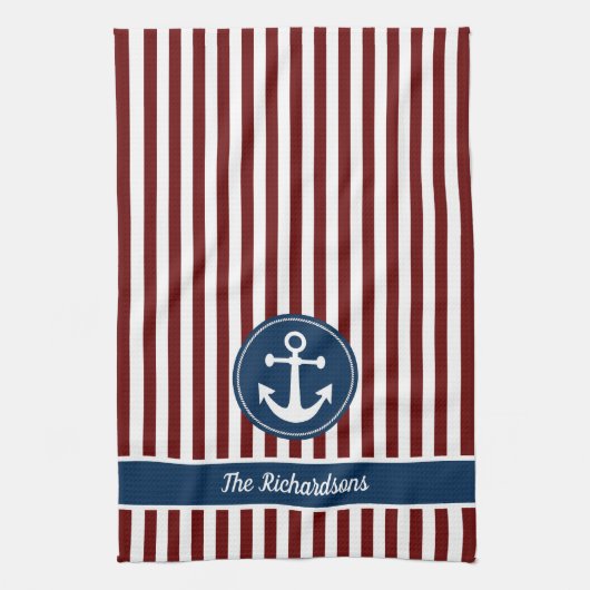 Nautical Anchor Rope Navy Red White Stripes - Aang Theedoek (Verticaal)