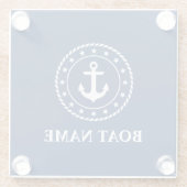 Nautical Anchor Rope Stars Boat Name Navy Blue Glazen Onderzetter (Achterkant)