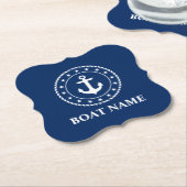 Nautical Anchor Rope Stars Boat Name Navy Blue Kartonnen Onderzetters (Gekanteld)