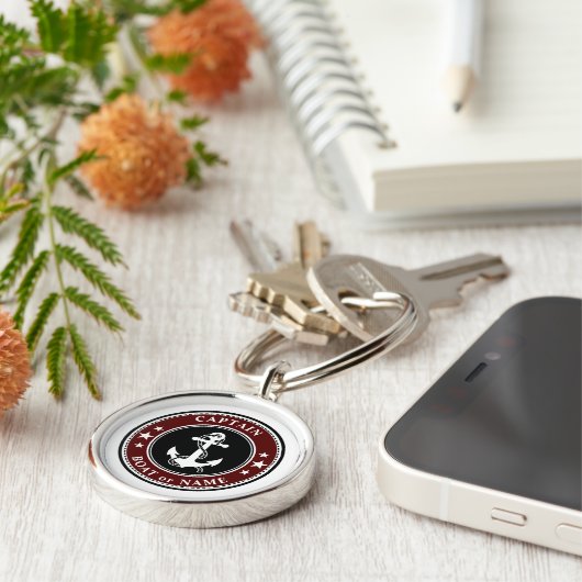 Nautical Anchor Rope & Stars Captain Name of Boat Sleutelhanger (Zijkant)