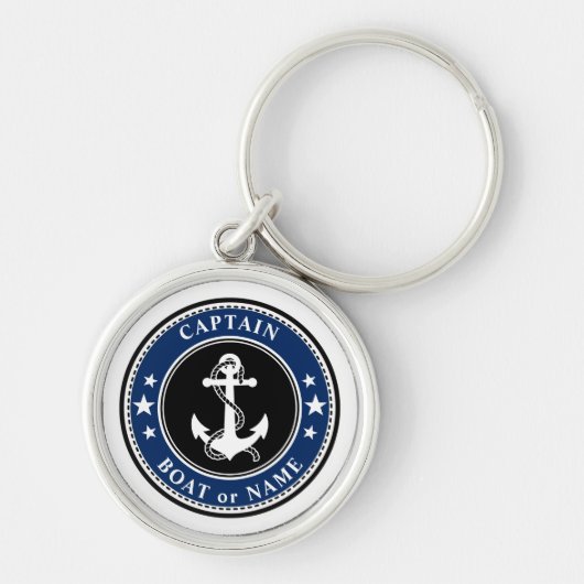 Nautical Anchor Rope & Stars Captain of Boat Name Sleutelhanger (Voorkant)