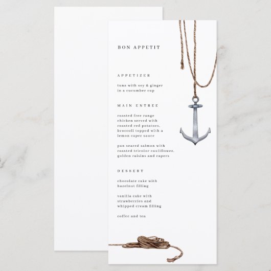 Nautical Anchor Rope Wedding Menu (Voorkant / Achterkant)