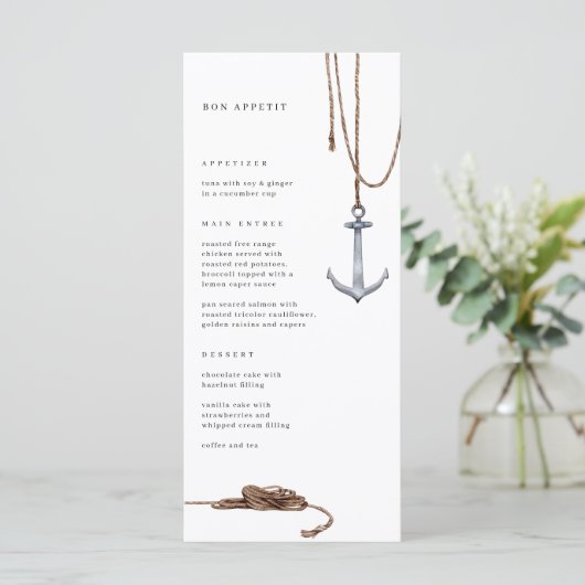 Nautical Anchor Rope Wedding Menu (Staand voorkant)
