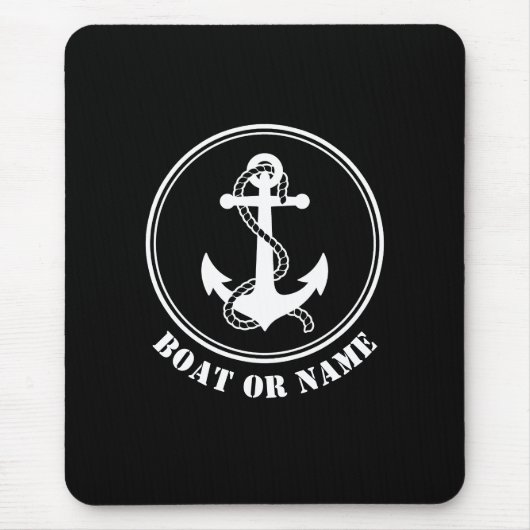 Nautical Anchor & Rope Your Boat of Name Black Muismat (Voorkant)