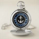 Nautical Anchor & Rope Your Captain Boat Name Navy Zakhorloge<br><div class="desc">Een Nautical Ship Anchor and Rope met Kapitein Rank of andere titel en Jouw naam of Boat Name op een stijlvolle Pocket Watch. Deze gepersonaliseerde Pocket Watch zal niet alleen tijd,  maar ook een leuk gespreksartikel zijn. Ideaal voor Vaderdag,  maar ook voor elke gelegenheid.</div>