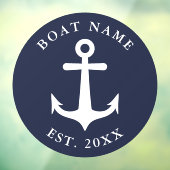 Nautical Anchor Round Navy Blue & White Boat Name Raamsticker (Vel 3)