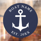 Nautical Anchor Round Navy Blue & White Boat Name Raamsticker (Vel 2)