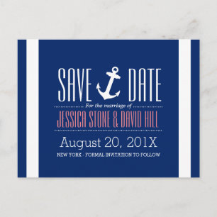 Nautical Anchor Royal Blue Wedding Save the Date Aankondigingskaart