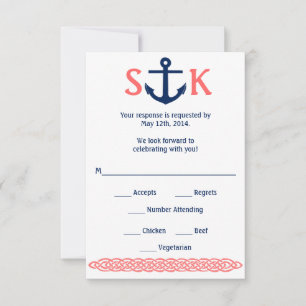 Nautical Anchor RSVP Card Navy and Coral