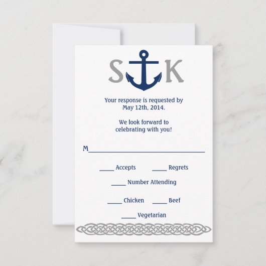 Nautical Anchor RSVP Card Navy and Grey (Voorkant)
