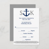 Nautical Anchor RSVP Card Navy and Grey (Voorkant / Achterkant)