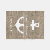 Nautical Anchor Rustic Burlap Familienaam Fleece Deken (Voorkant (Horizontaal))