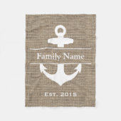 Nautical Anchor Rustic Burlap Familienaam Fleece Deken (Voorkant)