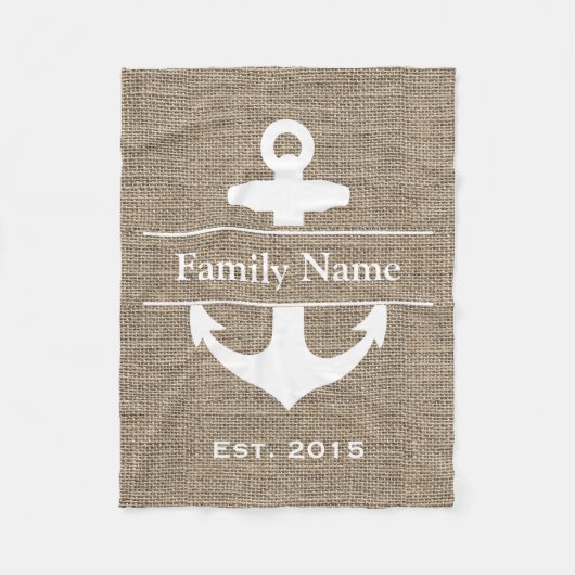 Nautical Anchor Rustic Burlap Familienaam Fleece Deken (Voorkant)