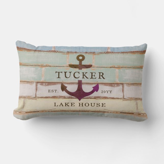 Nautical Anchor Rustic Family Name Lake House Kussen (Voorkant)