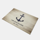 Nautical Anchor Rustic Grey Wood Aangepaste naam Deurmat (Schuin)
