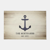 Nautical Anchor Rustic Grey Wood Aangepaste naam Deurmat (Voorkant)