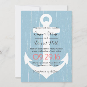 Nautical Anchor Rustic Light Blue Wedding Kaart
